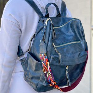 Guitar Strap Faux Leather Backpack/ Blue